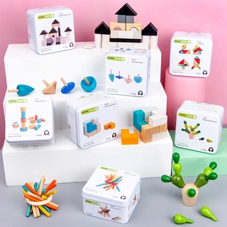 兒童益智玩具兒童蒙氏鐵盒裝玩具2-6歲寶寶益智啟蒙早教積木魔方陀螺木製拼圖