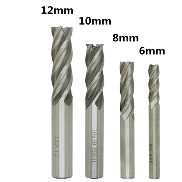 4 件硬質合金立銑刀 HSS 4 刃 6mm-12mm 直徑銑刀直柄路由器鑽頭套裝 CNC 工具