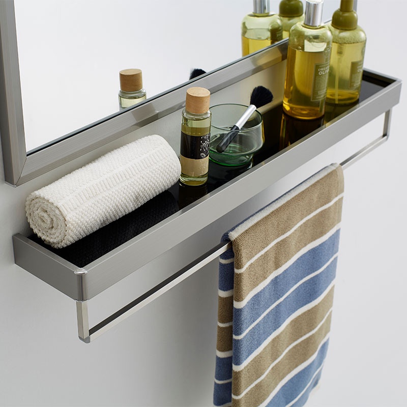 不銹鋼浴室置物架衛生間壁掛雙層毛巾架衛浴架帶桿打孔搭配鏡子用