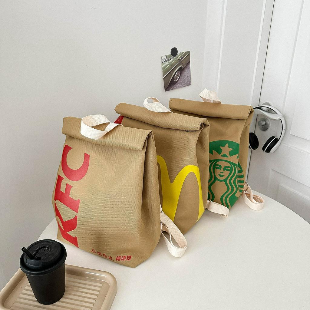 2023新款 McDonald's書包 Starbucks帆布包 星巴克麥當勞紙袋後背包/斜背包 防水大容量包包 雙肩包