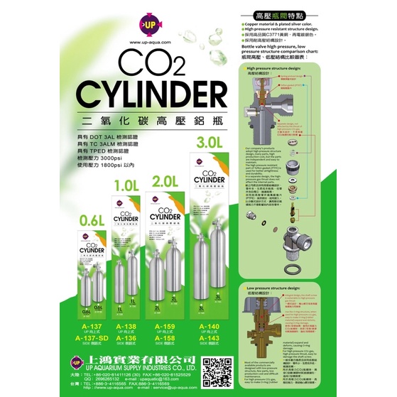 魚苓水族【UP雅柏】CO2 鋁瓶、二氧化碳高壓鋁瓶、二氧化碳瓶、二氧化碳鋼瓶、上開&amp;側開、水草必備、可重複灌co2