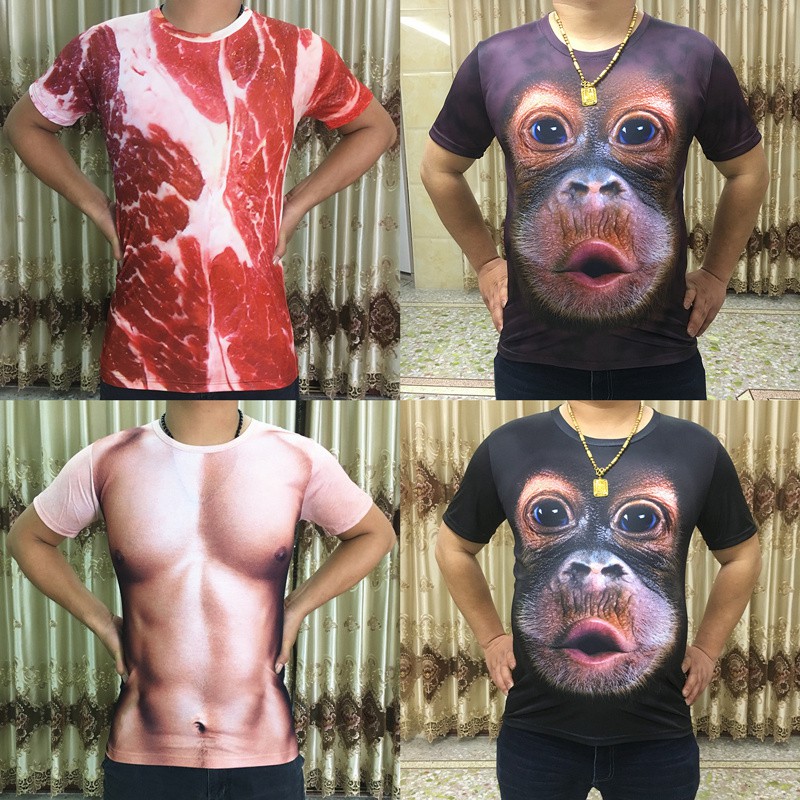 ins猩猩的T恤 行走的五花肉衣服個性豬肉圖案印花短袖T恤情侶直播