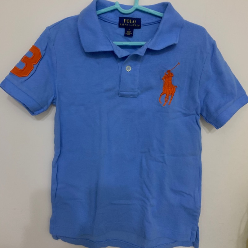 Ralph Lauren 童裝刺繡數字3經典大馬短袖POLO衫-藍色