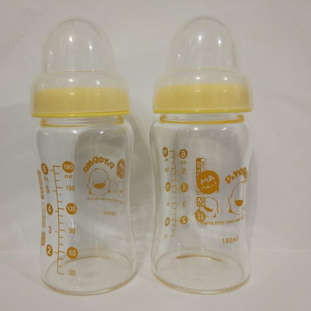 黃色小鴨媽咪乳感晶鑽寬口玻璃奶瓶180ml