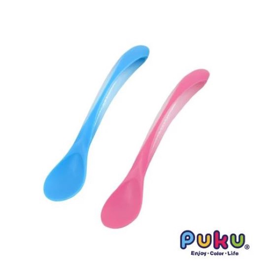 PUKU藍色企鵝 雙色軟質湯匙(水色/粉色)