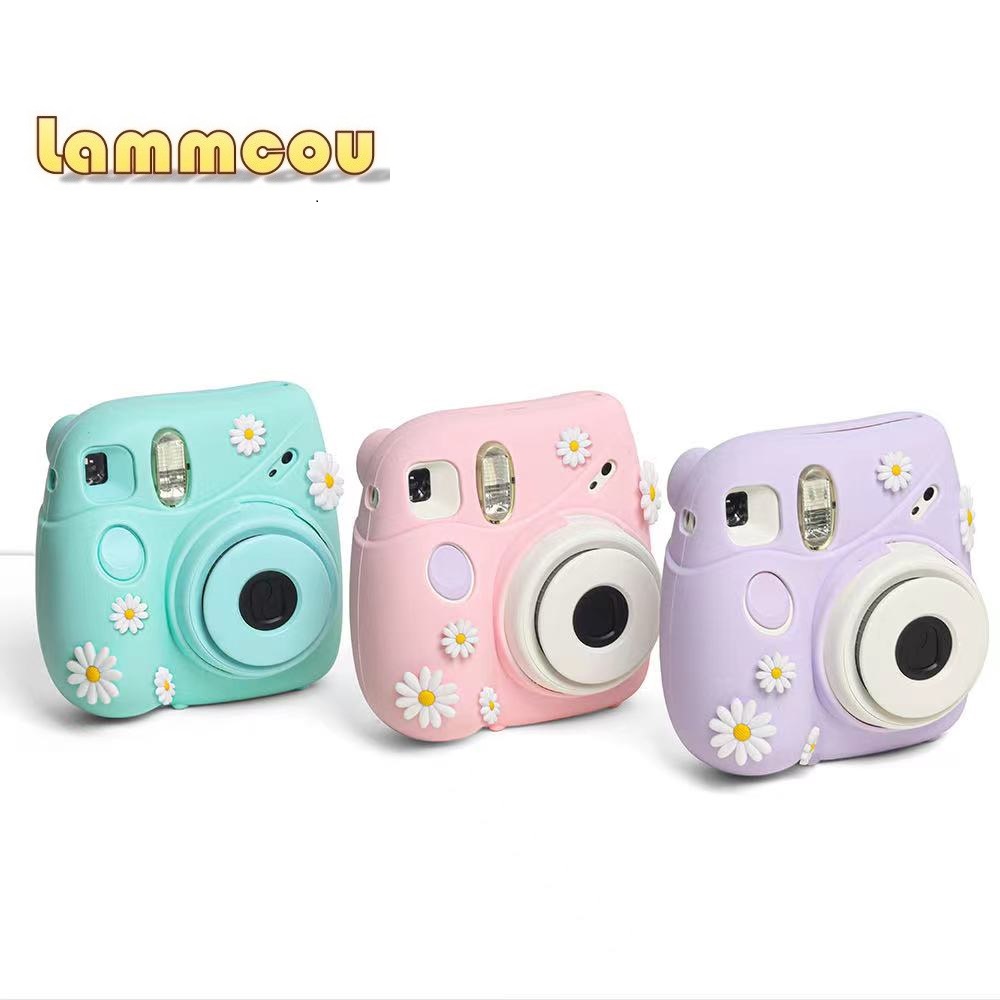 Lammcou Fujifilm Instax Mini 7+相機矽膠套素色雛菊保護軟殼合身套相機彩色套