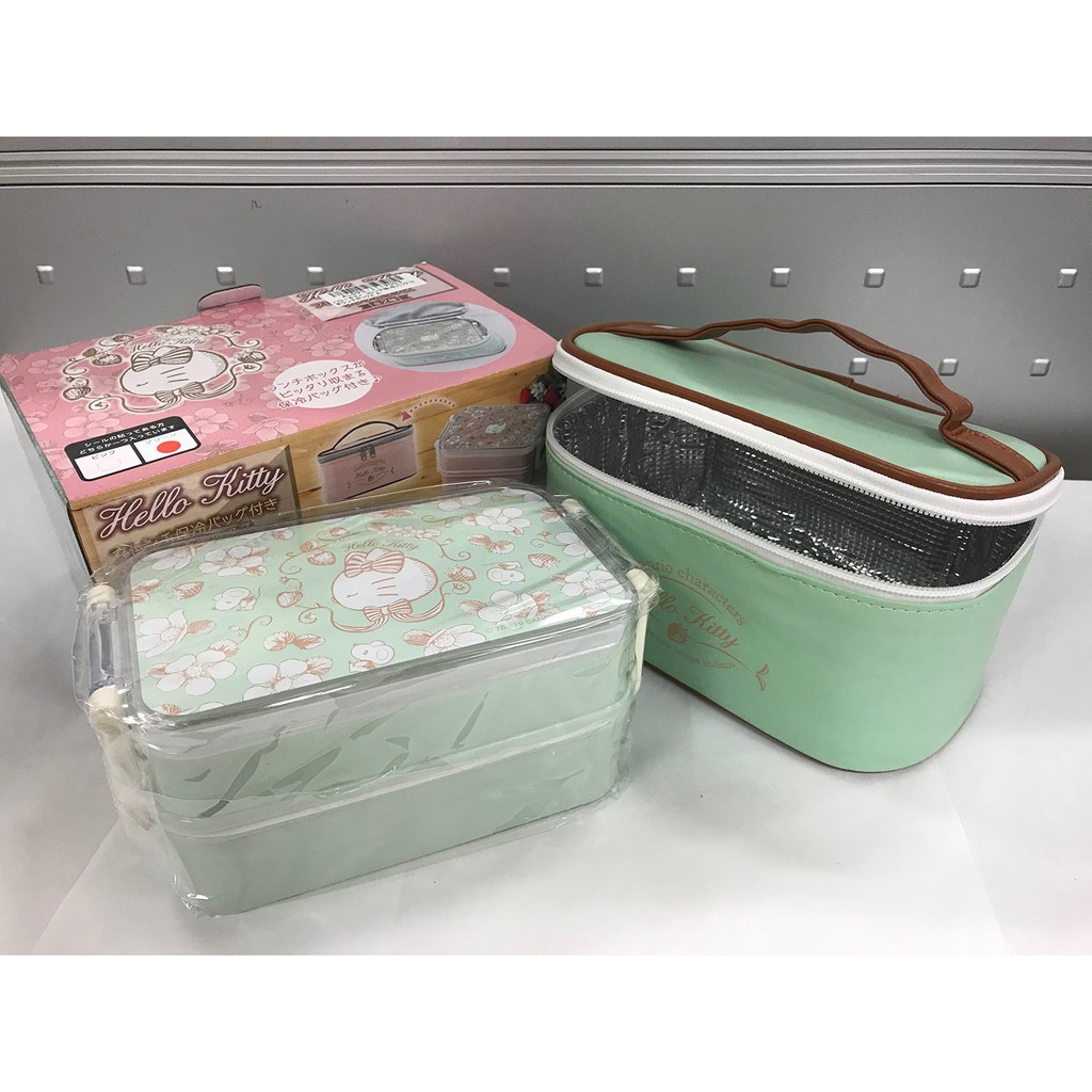 Toreba 日本空運 正版景品 Sanrio Hello Kitty 三麗鷗 凱蒂貓 精緻便當盒 含保溫袋 綠色