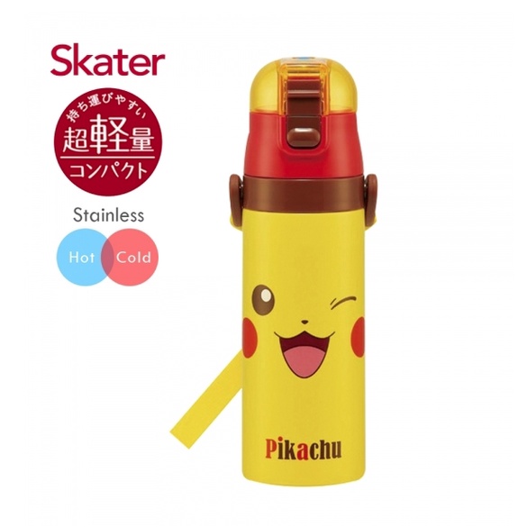 (日貨)Skater x精靈寶可夢Pokémon/皮卡丘/神奇寶貝 不鏽鋼304直飲保溫水壺/隨身瓶/冷水壺/水壺/保溫瓶(470ml)-眨眼