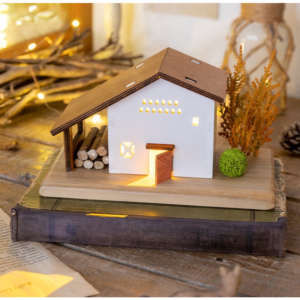 日式居家裝飾 小房子擺件 LED小夜燈擺件 桌面微縮房子裝飾品 木屋擺件 發光擺設 北歐 解壓 治癒系擺件 生日禮物