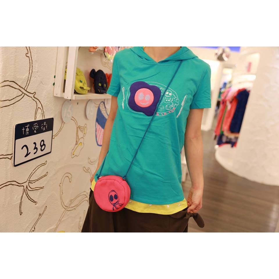 全新~A LA SHA專櫃品牌 春夏 大熊臉餐盤連帽短袖T-藍綠S