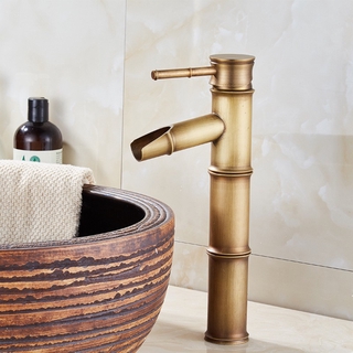 復古黃銅竹形家用浴室水槽容器水龍頭面盆混合水龍頭