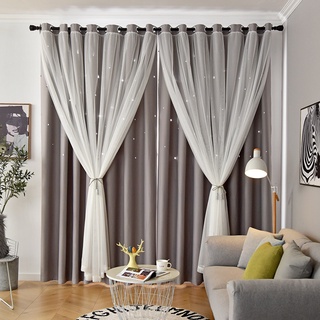 網紅鏤空星星遮光窗簾布現代簡約雙層臥室客廳窗簾隔熱窗簾成品