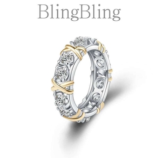 ✨BlingBling✨ 現貨 熱賣歐美鍍金分色鑲嵌鋯石戒指 時尚豪華潮流女戒