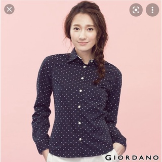 [GIORDANO]女裝質感素面牛津紡襯衫(56海軍寶藍X白點)