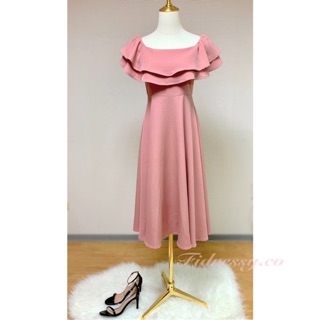 Fidressy✨婚禮洋裝💕伴娘禮服 結婚登記 輕婚紗 禮服 宴會禮服 小禮服 一字領洋裝 粉色洋裝 一字領禮服 尾牙