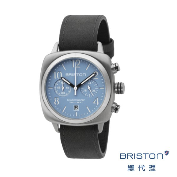 BRISTON 不銹鋼框 雙眼 方糖錶 天藍色 灰色 皮錶帶 百搭實用 商務人士錶 女錶 手錶 男錶 2142