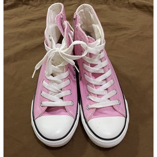 高筒帆布鞋 粉紅鞋 休閒平底鞋 女鞋 二手全新 23號