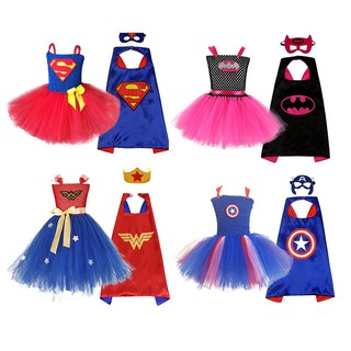 萬聖節服裝兒童女童連衣裙扮演英雄套裝服裝女超人蝙蝠俠蓬蓬裙