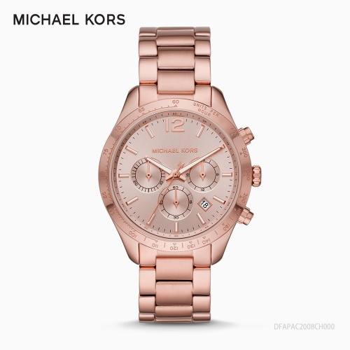 MICHAEL KORS優雅迷人三眼計時玫瑰金腕錶8700
