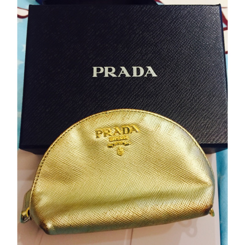 《二手》Prada 手拿零錢包 極少見金色款