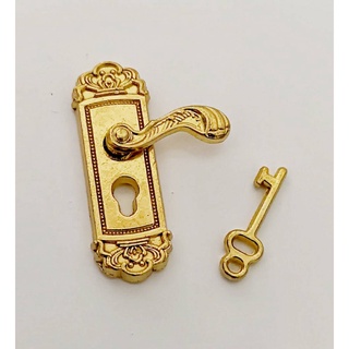 1:12 模型 素材 金色復古 (右把手) 門鎖 + 鑰匙 一組價 8A22