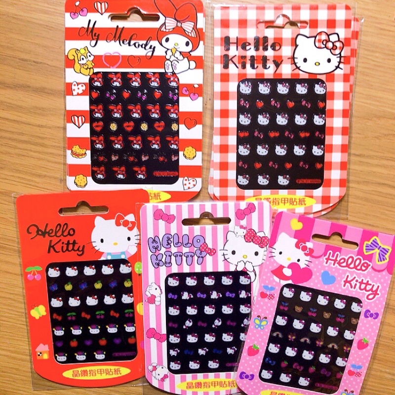 三麗鷗Hello Kitty美樂蒂晶鑽/夜光系列指甲貼。市價$40
