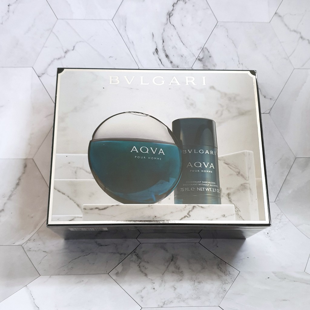 正品-BVLGARI 寶格麗 AQVA水能量 男士淡香水100ml +體香膏75ml 男性淡香水 禮盒