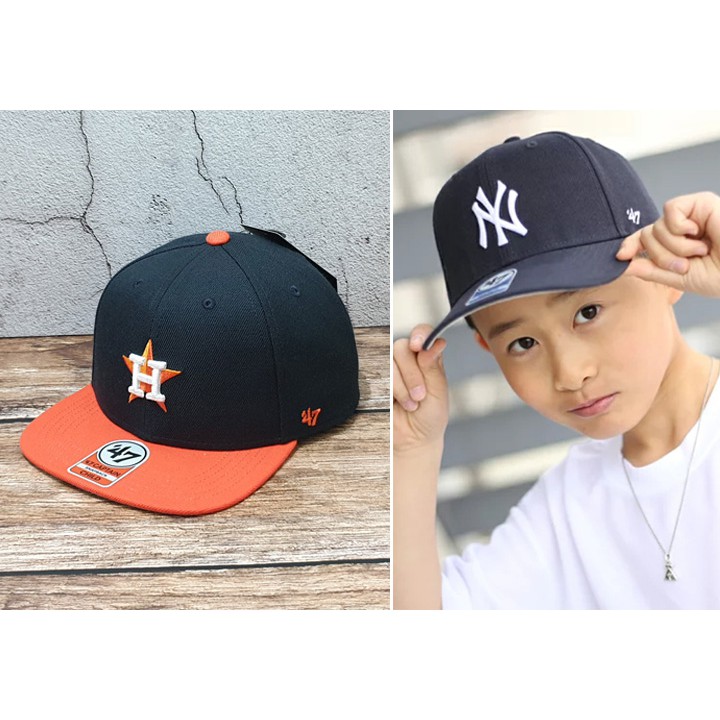 蝦拼殿 47brand 小童帽1歲半~5歲 MLB休斯頓太空人基本款黑橘色客場配色 SNAPBACK 可調式棒球帽