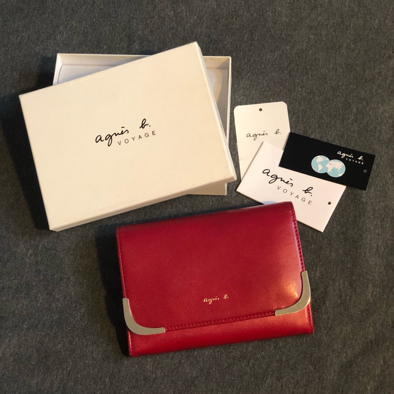 ［二手］Agnes b. 正紅色中夾 皮夾 牛皮 長夾 真皮 錢包 財布 零錢包 專櫃