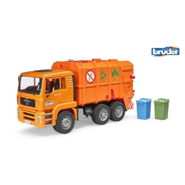 【3C小苑】RU2760 麗嬰 德國製造 BRUDER 1：16 橘色垃圾車 環保車 仿真高質感 兒童 大型 汽車 玩具