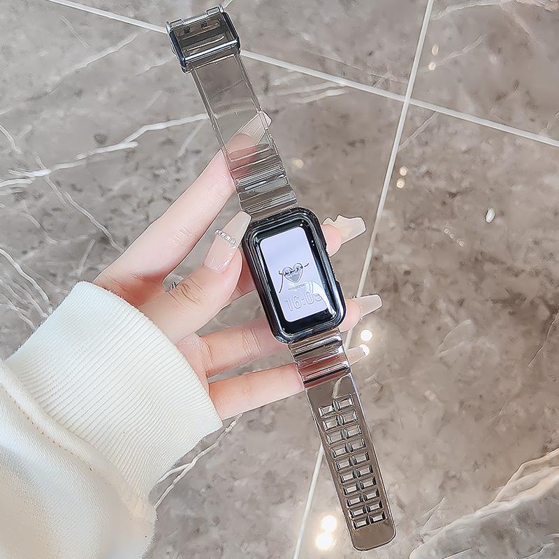 卡通錶帶配件✠☈┋適用於 華為手環6錶帶華為7NFC錶帶榮耀6pro錶帶替換錶帶智能運動冰川透明NFC運動手環錶鏈男女訂