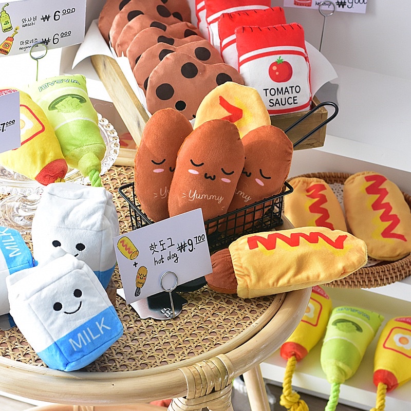 台灣現貨24小時發🎈 狗狗Q版食物響聲絨毛玩具 狗發聲玩具 酪梨香蕉吐司餅乾番茄醬玩具