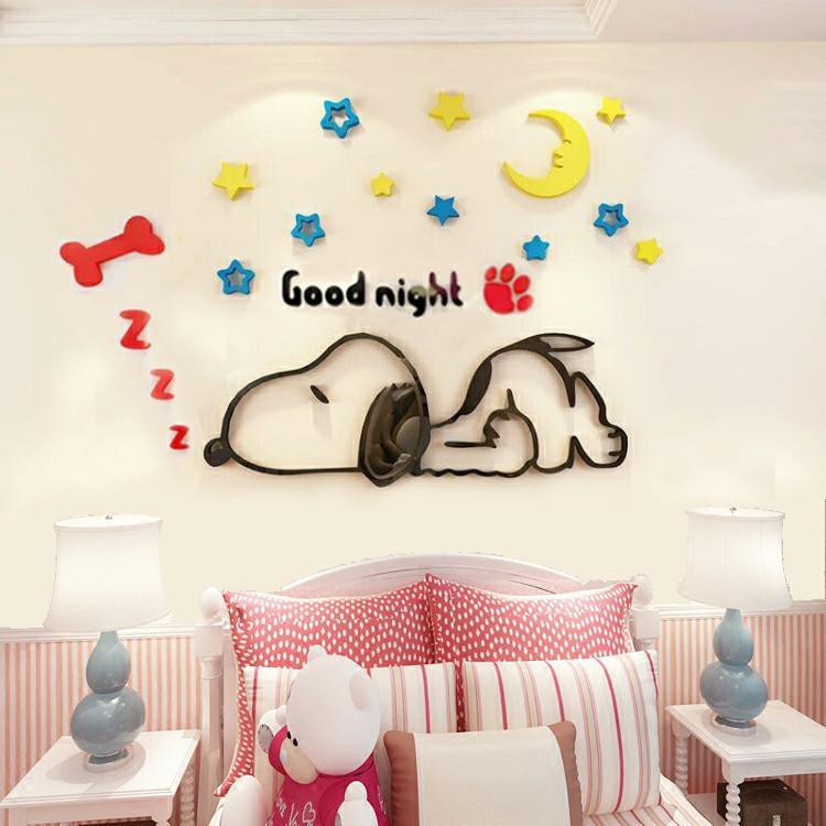 現貨 墻紙 壁紙 史努比亞克力3d立體墻貼卡通兒童房客廳臥室床頭貼紙背景裝飾貼畫
