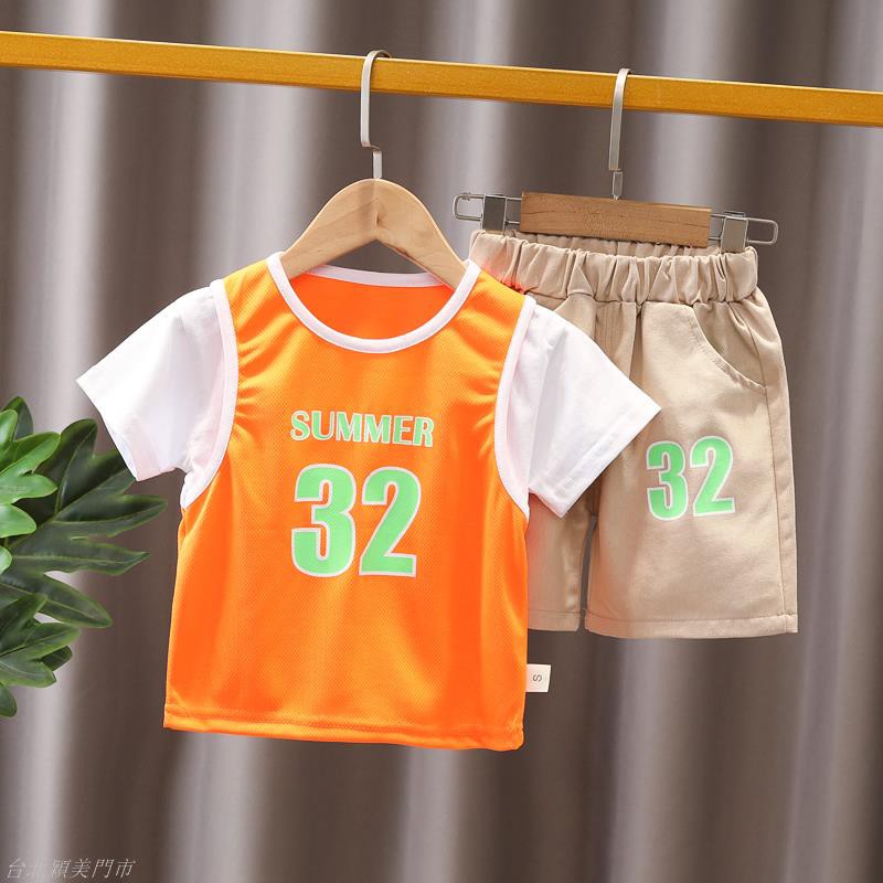 台北穎美門市寶寶籃球服套裝3兒童2嬰兒寬鬆短袖1歲男童夏季運動球衣4夏裝T恤5