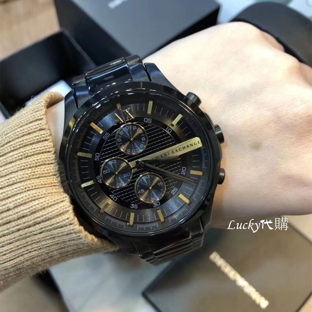 ARMANI EXCHANGE AX2121 黑色不鏽鋼鏈金色 