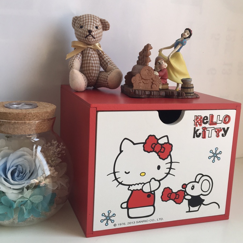 二手 三麗鷗 sanrio Hello kitty凱蒂貓 木製抽屜式置物盒 收納 辦公小物 飾品收納
