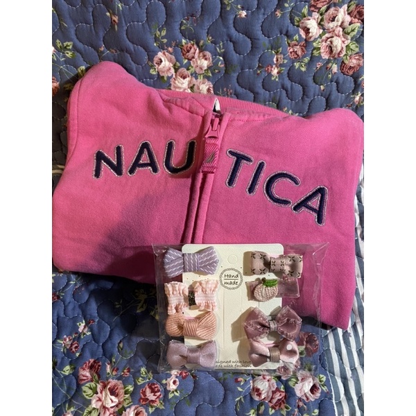 妮娜花園～8成新～美Nautica(M 5/6）女童可愛桃紅連帽（帽不可拆）保暖外套（送8款全新3-5公分粉紫全包布髮夾