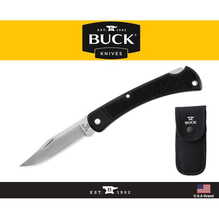 Buck美國巴克折刀Buck 110 LT黑色Nylon柄420HC鋼附尼龍套【BU0110BKSLT-B】
