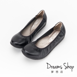 DREAMS SHOP 寬楦氣墊_MIT真皮素面鬆緊帶娃娃鞋面試上班鞋【PW2000】大尺碼女鞋36-45