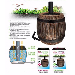 小螃蟹 陶瓷 水中過濾器 氣動式過濾器 水妖精 培菌過濾 淨化水質 木桶造型 過濾給氧 魚缸迴圈 婷婷百貨 金金水族