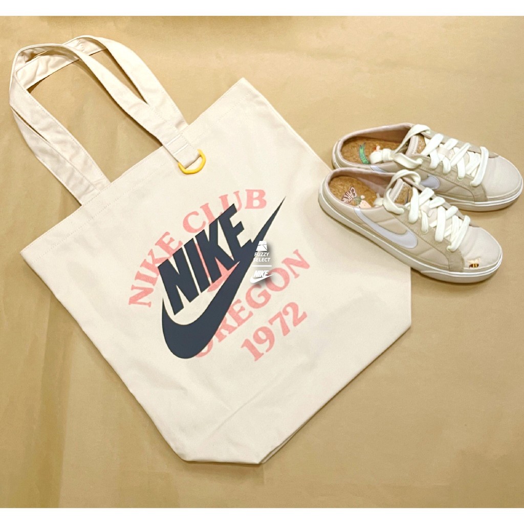 【逢甲FUZZY】NIKE HERITAGE TOTE 粉藍 撞色LOGO 大容量 帆布袋 托特包 DJ7376-120