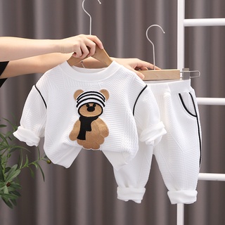 韓版高品質兒童長袖卡通純棉衣服套裝男女寶寶時尚衛衣兩件套
