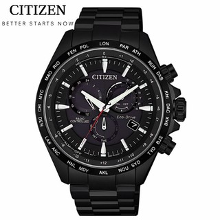 CITIZEN 星辰GENTS系列時尚男錶 光動能電波三眼腕錶CB5835-83E 黑 /45mm