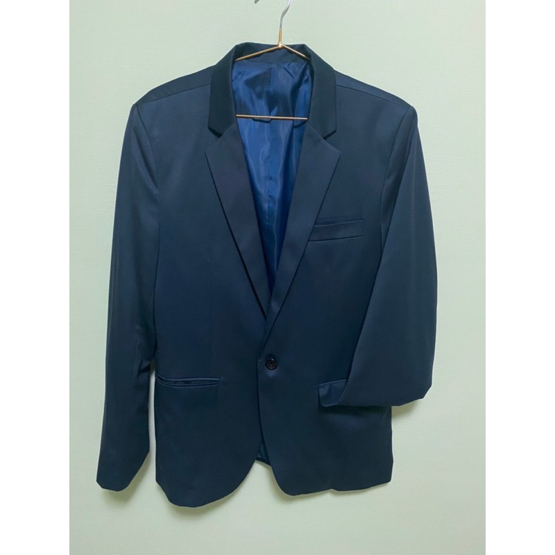 韓國購入靛藍緞面西裝外套