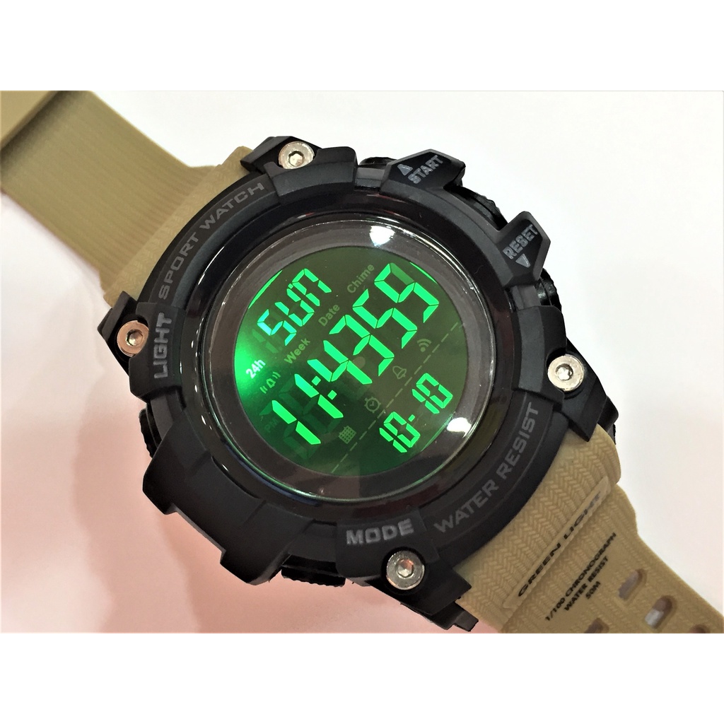 台灣現貨 全新SKMEI時刻美1284新款冷光防水運動手錶沙漠配色粗獷戶外防水電子表學生軍人手錶福利品無外包裝