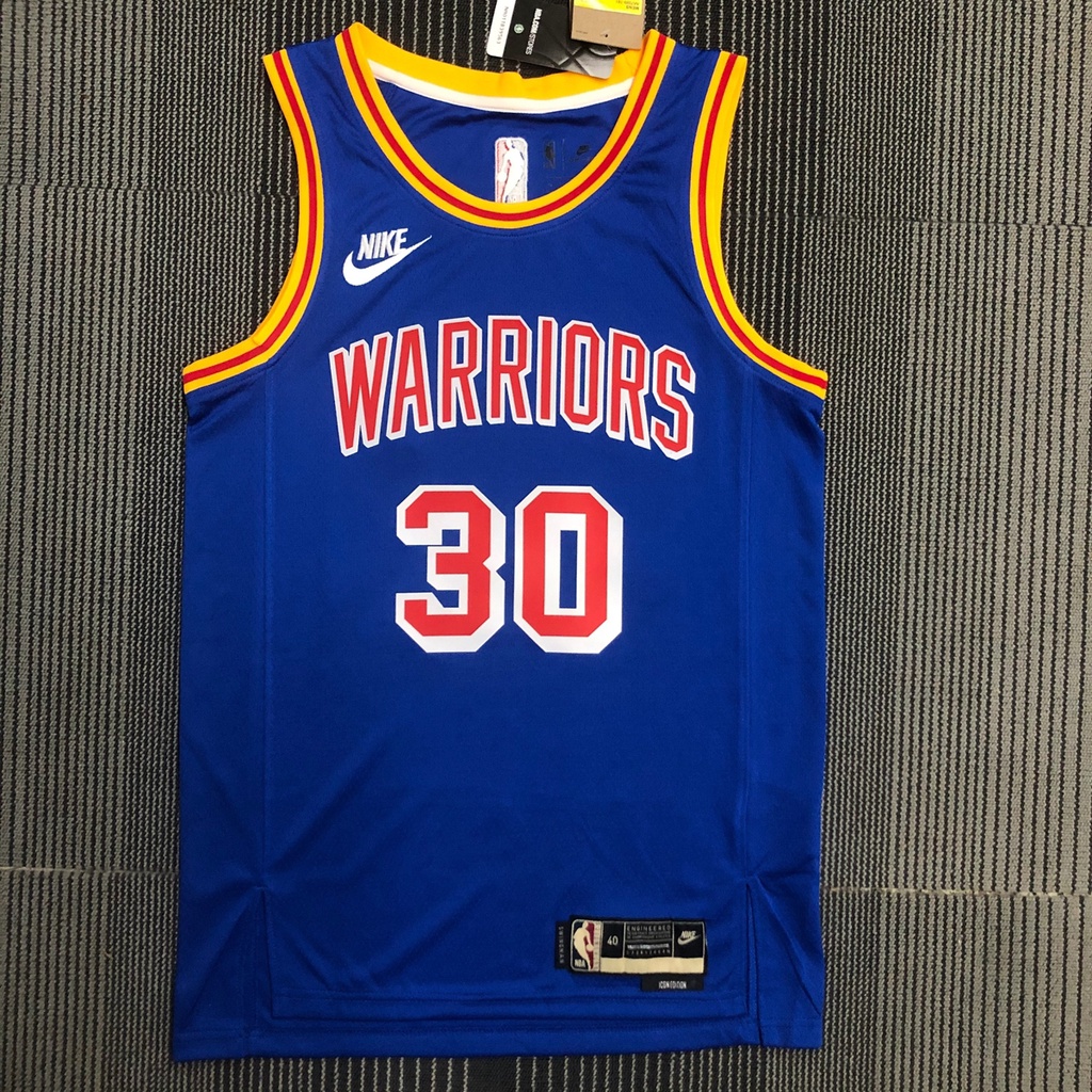 男式NBA球衣金州勇士隊斯蒂芬庫裡藍色Warriors Stephen Curry復古刺绣款籃球球衣
