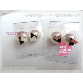 emi日本精品☆日本帶回三角拼接寶石後扣珍珠耳環
