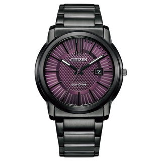 CITIZEN 星辰 AW1217-83X 光動能 PAIR 簡約時尚對錶 - 黑x紫【男款】42mm