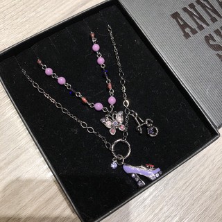 正品 Anna sui 安娜蘇 迷幻 紫色 蝴蝶 高跟鞋 雙項鍊 頸鏈 隨意搭配 短項鍊 長項鍊 華麗款 經典款