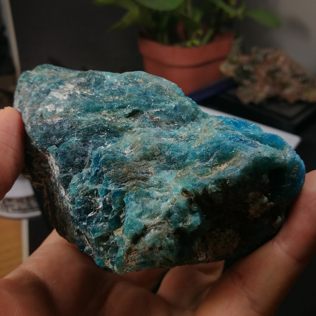 {石場}xb33約重460g-藍綠色磷灰石原礦 磷灰石 Apatite 天然水晶 無加工原石 藍磷灰石 藍磷灰